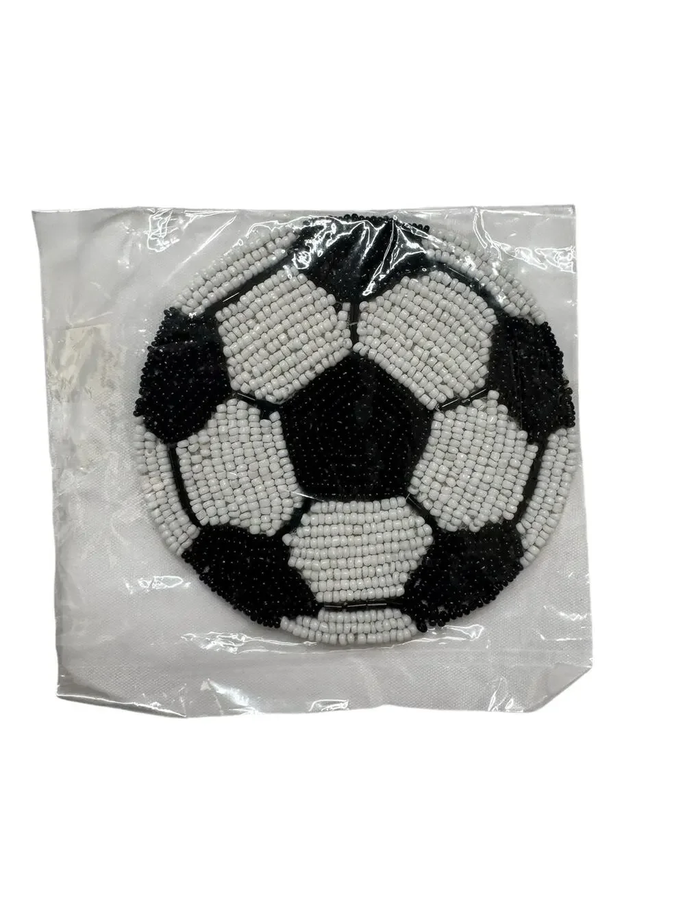 DEPARTMENT 56 *NEW* Beaded Soccer Ball Coaster Black White Beaded